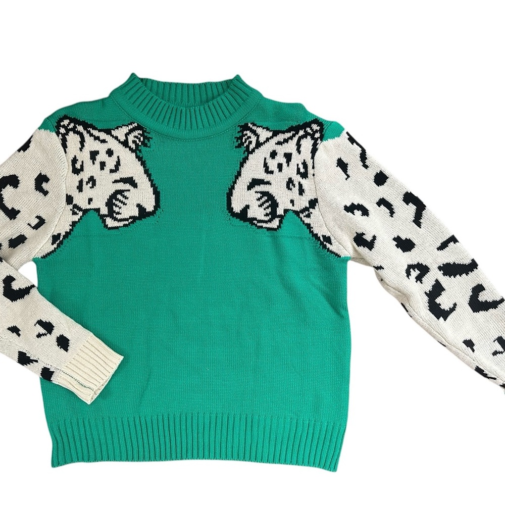 Leopard Print Green Sweater